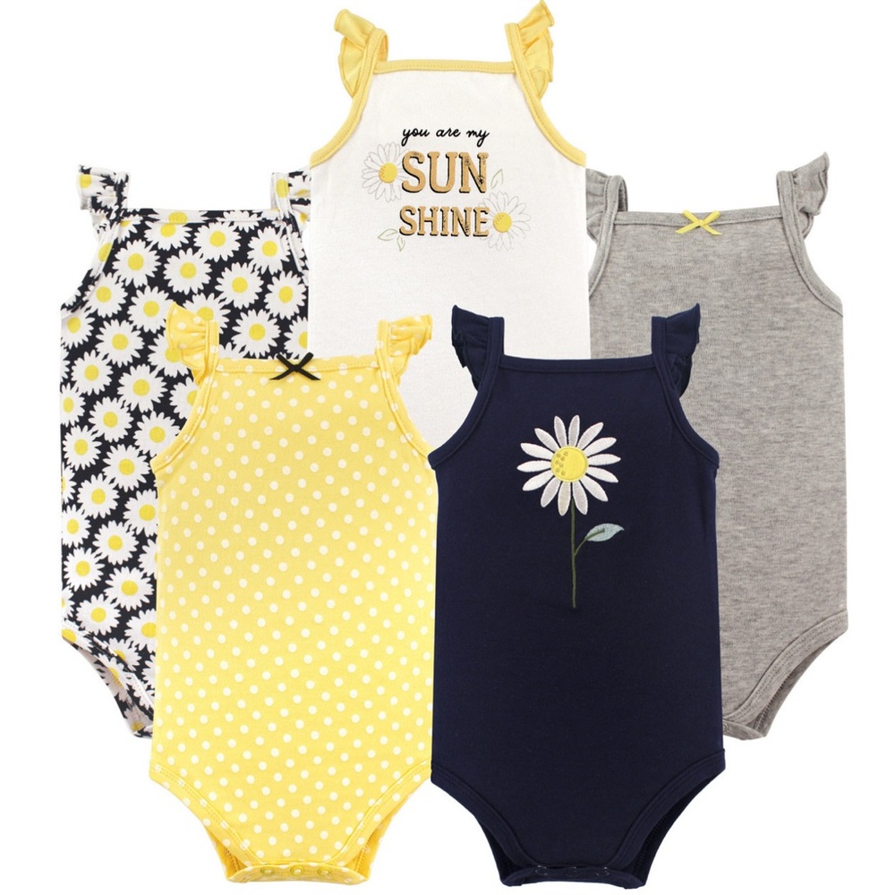 Hudson Baby 5 Pack Daisy Spaghetti Strap Tank Top Style Onesies 0-3 Mon Bodysuit